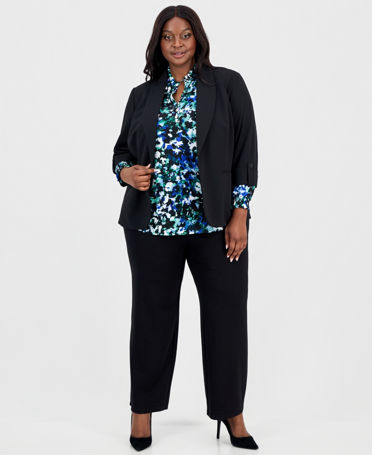 Ak Anne Klein Plus Shawl-Collar 3/4-Sleeve Blazer