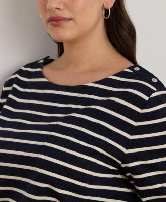 Plus Size Striped Boat Neck Top