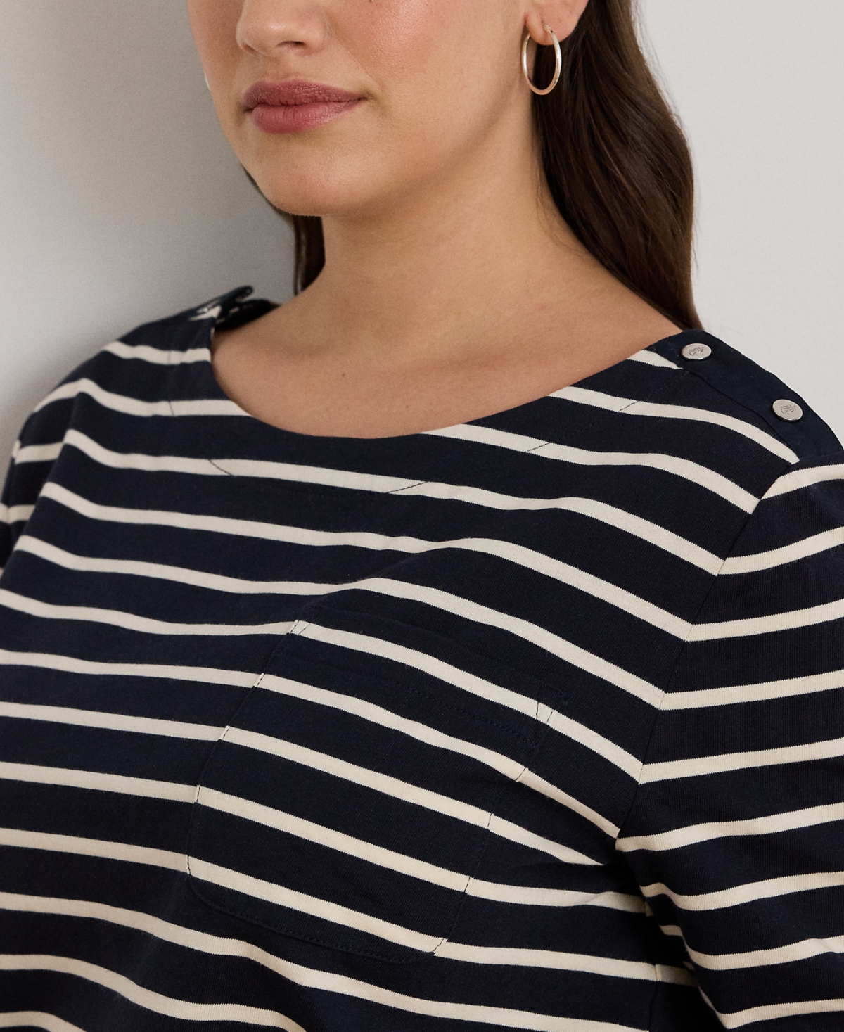 Lauren Ralph Plus Striped Boat Neck Top