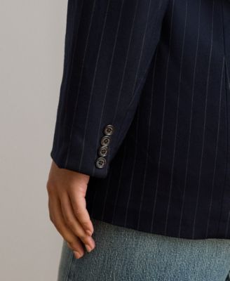 Plus Size Double-Breasted Pinstripe Twill Blazer