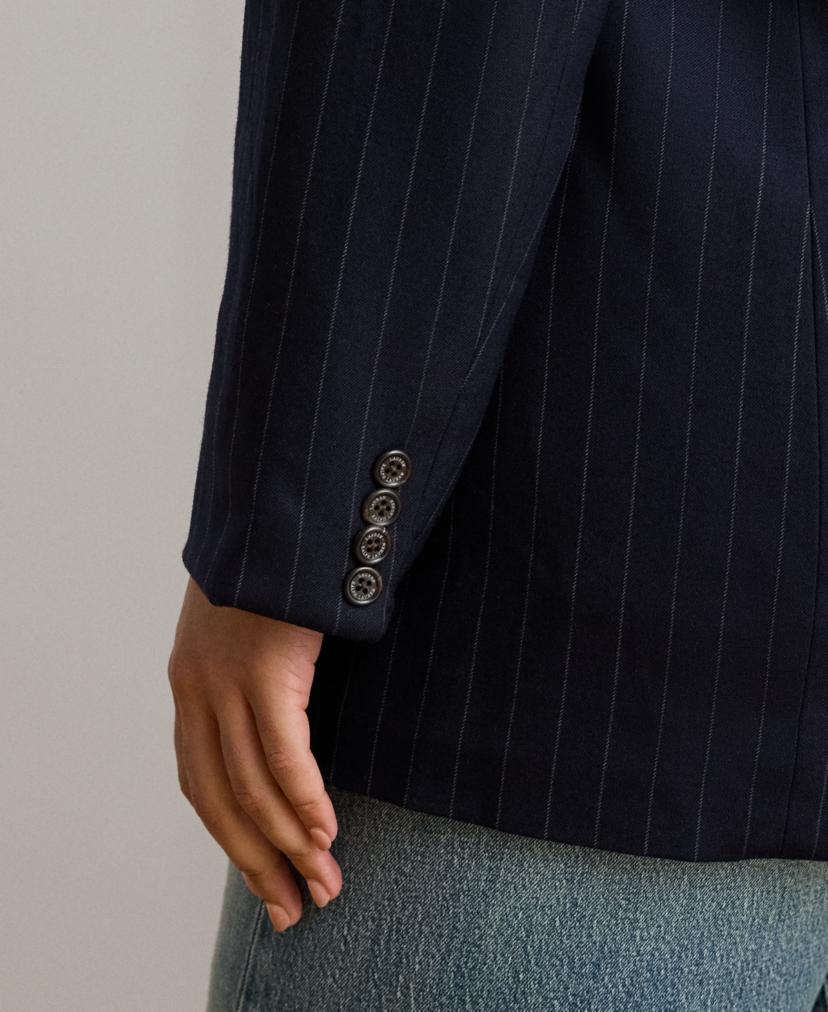 Lauren Ralph Plus Double-Breasted Pinstripe Twill Blazer