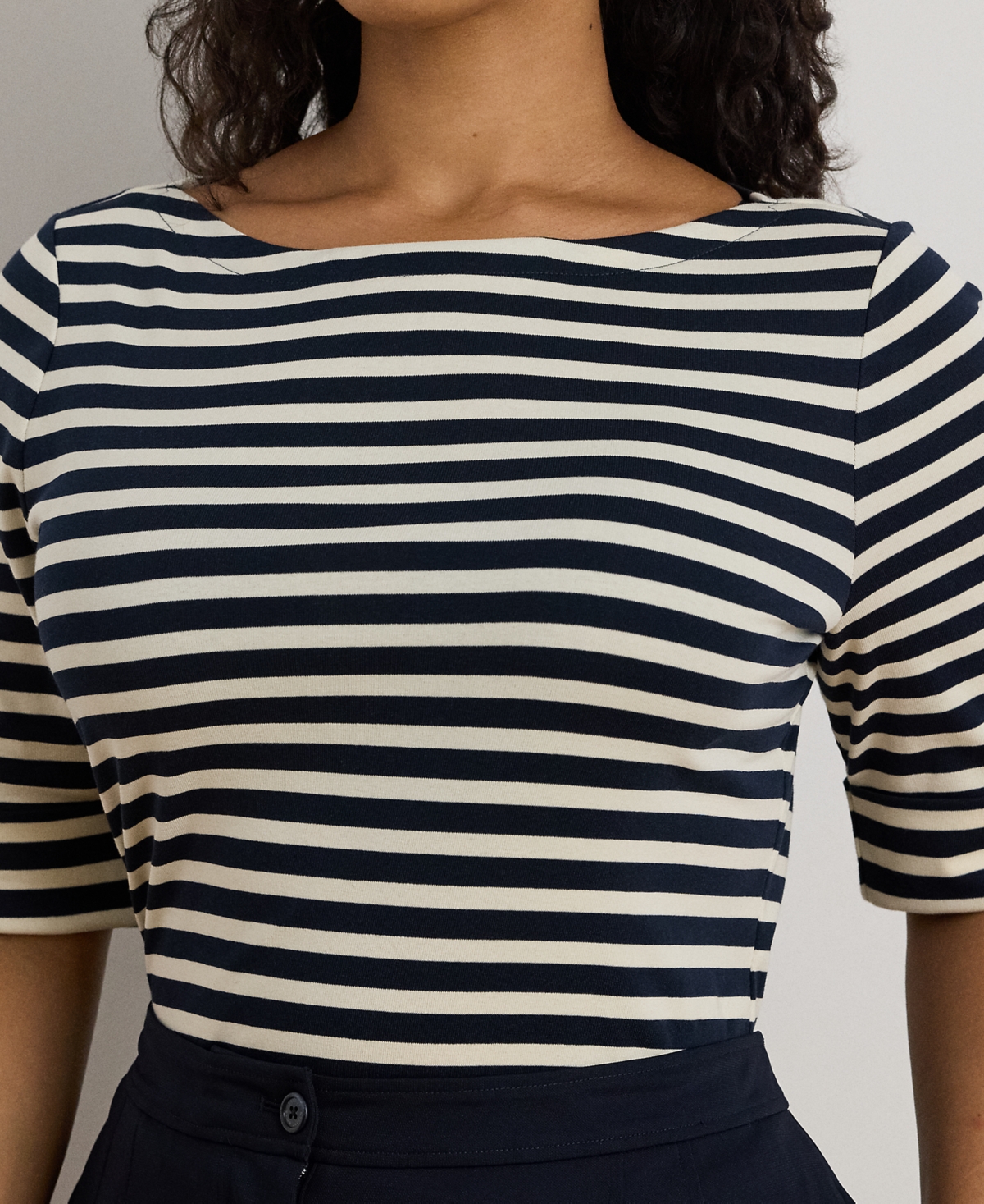 Lauren Ralph Plus Striped Boat Neck T-Shirt