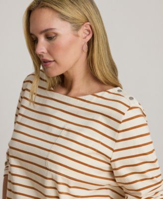 Plus Size Striped Boat Neck Top