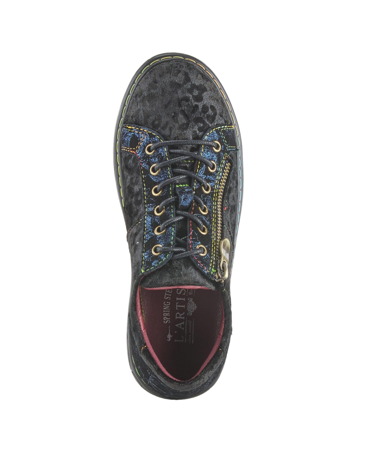 L Artiste Women s Danli-cheeta Hand Painted Leather Platform Sneakers with Metallic Floral Accents and Removable Insole