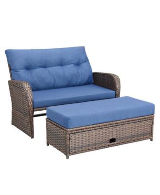 SleekArm 2-Person Wicker Outdoor Day Bed Set Patio Loveseat Sofa Set with Adjustable Backrest Cushions