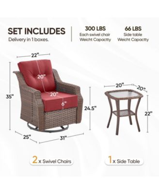 Farmhouse Outdoor Wicker Swivel Glide Chair Set with 6" Thickness Cushions