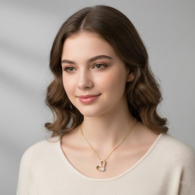 14K Gold Plated with Clear Cubic Zirconia Heart Design Pendant Necklace