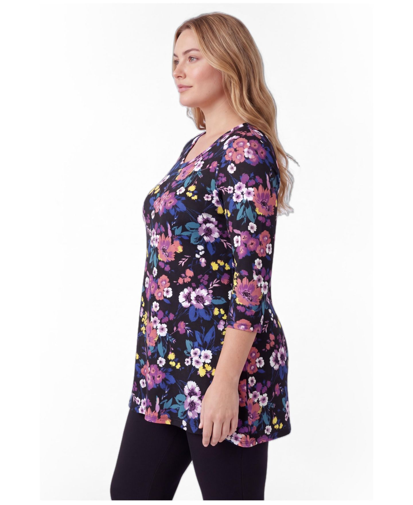 Женский топ Woman Within Plus Size Within Swing Hem Tunic, цвет: Чёрный разноцветный — фото 3