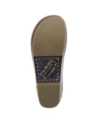 L Artiste Women s BURBANK Hand-Painted Leather Clogs with Floral Embossing and Elastic Insets