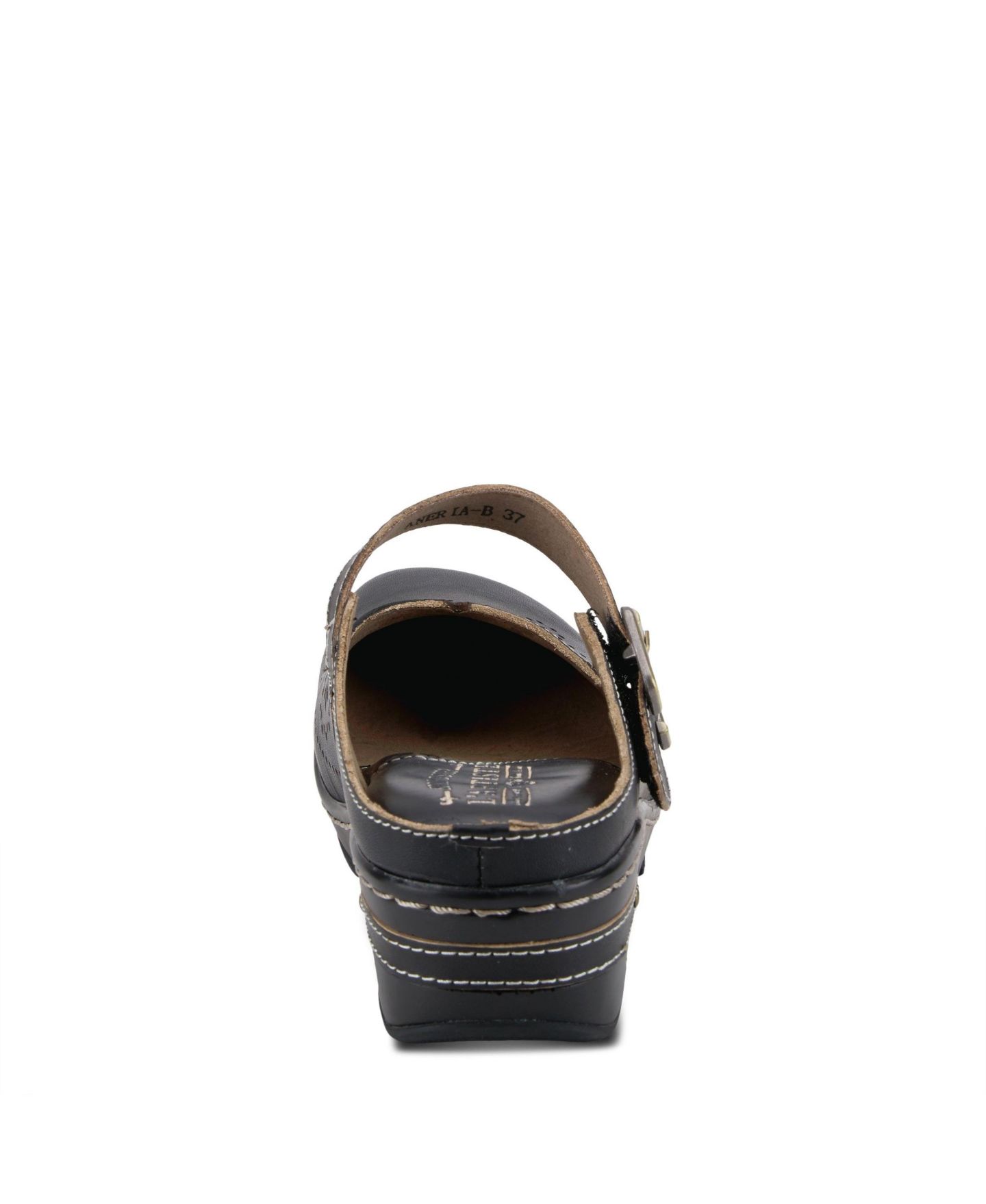 Женские сабо L'Artiste L Artiste Women s Aneria Hand-Painted Leather Clogs with Floral Laser Cutouts, Adjustable Buckle & Contrast Stitching, цвет: Чёрный — фото 4