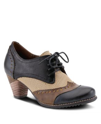 L Artiste Women s Bardot Hand-Painted Leather Oxford Shoes and Lace-Up Derby Style Pumps