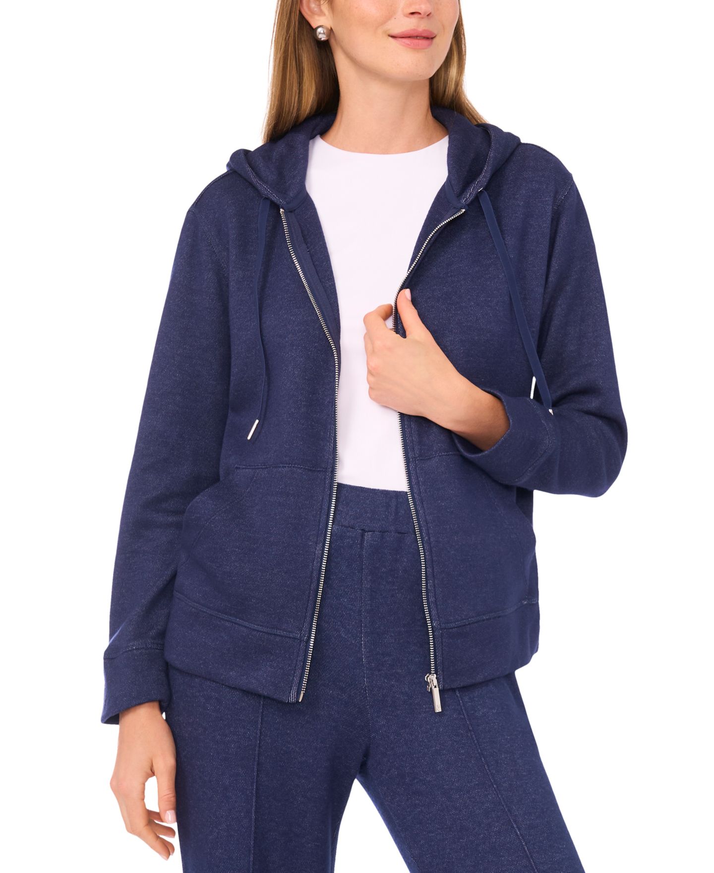 Женская куртка Vince Camuto Knit Zip-Front Hoodie Jacket, цвет: Сумеречный — фото 1