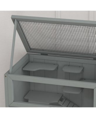 3-Tier Wooden Hamster Cage w/ Openable Top, Front Door, Shelf,