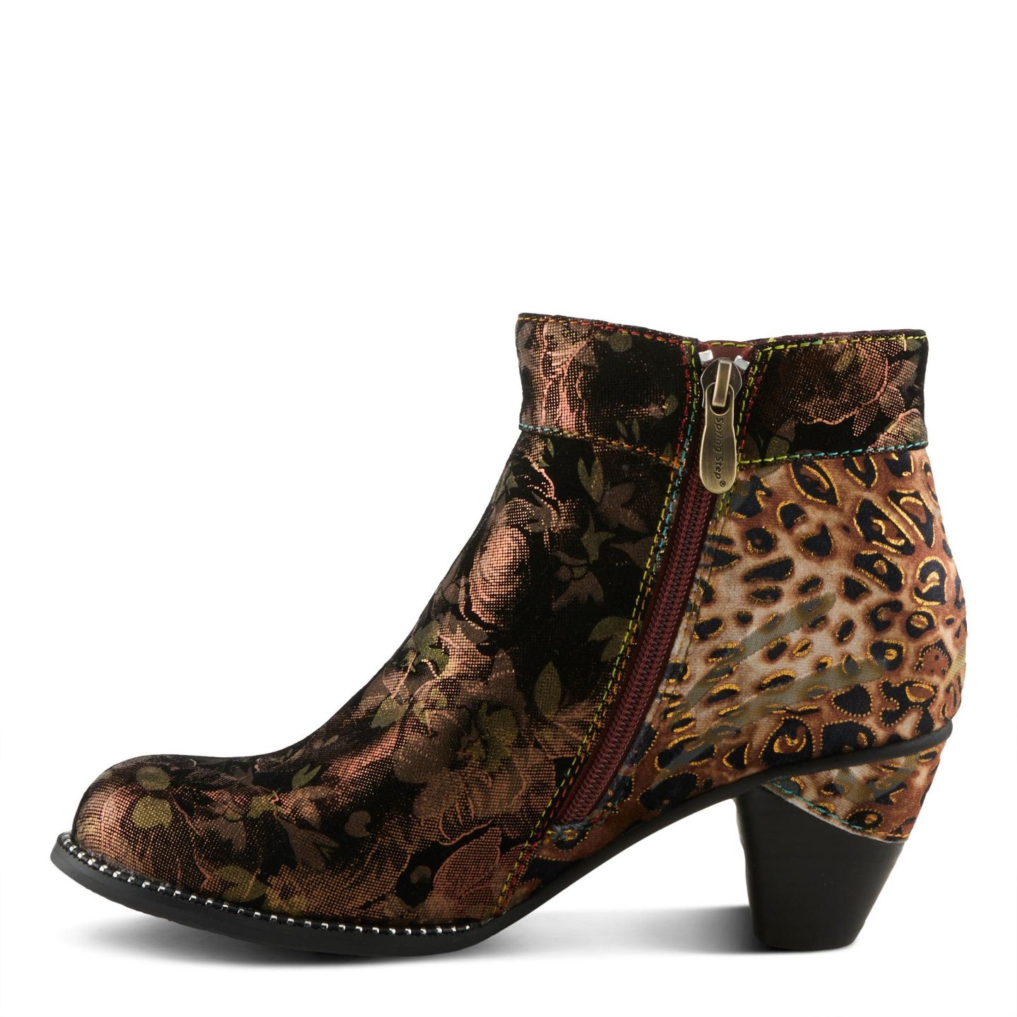 Женские ботинки L'Artiste Dessalynn Floral and Animal Print Suede Ankle Boots with Velvet Lining, Decorative Button, Side Zipper - Artistic Comfort Booties, цвет: Бронзовый разноцветный — фото 4