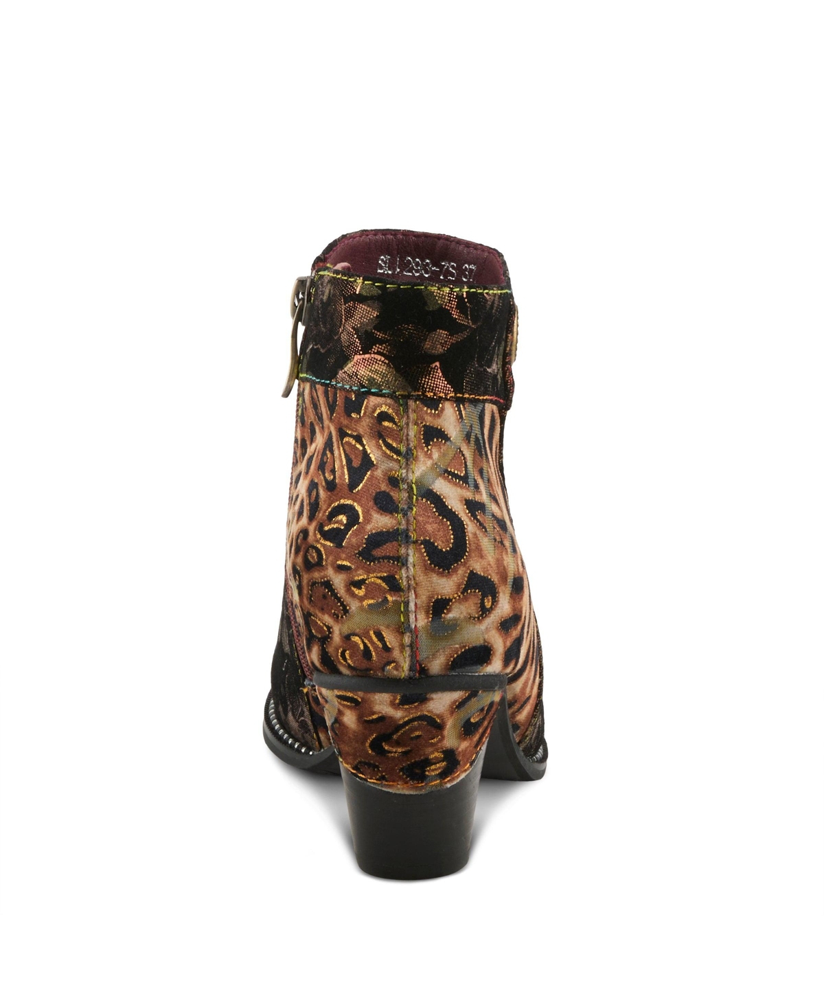 L'Artiste Women's Dessalynn Floral and Animal Print Suede Ankle Boots with Velvet Lining, Decorative Button, Side Zipper, Sculpted Mid Heel – Arti