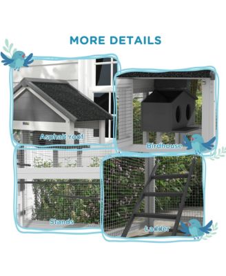 Wooden Bird Aviary with Slide-Out Tray, Birdhouse, Ladder, Perches