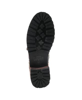 Women's Fantastic Leather Booties with Embroidered Textile, Embossed Floral Leather,  and Lug Sole – Comfort Ankle Boots for Fall Style