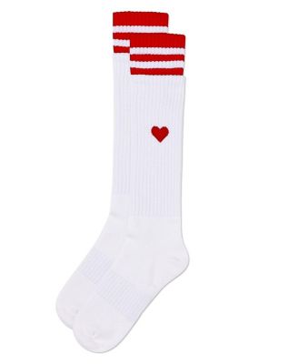 Girls Ribbed Cotton Blend "Heart and Stripes" Knee Sock