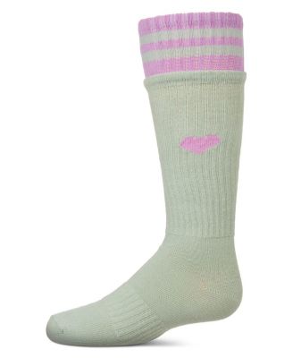 Girls Ribbed Cotton Blend "Heart and Stripes" Knee Sock