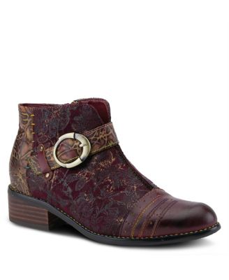 Women s Georgiana Leather Booties with Decorative Buckle, Rainbow Stitching, and Full-Zip Closure - French-Inspired Comfort Ankle Boot