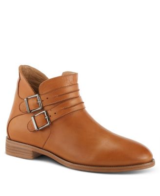 Pristina Leather Bootie with Double Decorative Buckles and Inside Zipper