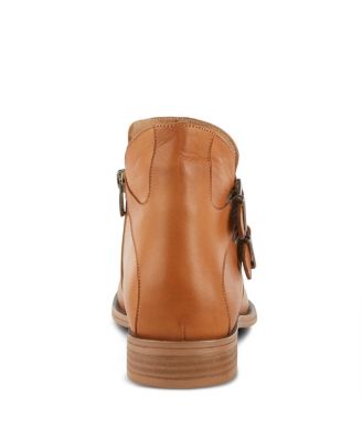 Pristina Leather Bootie with Double Decorative Buckles and Inside Zipper