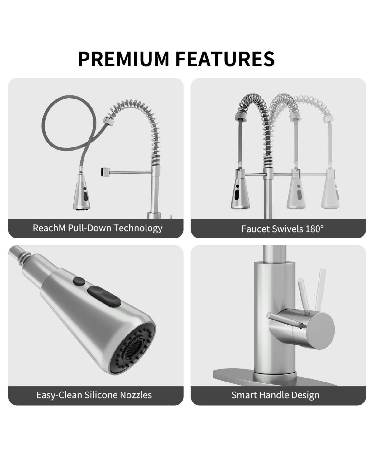 Pull-Down Stainless Steel Kitchen Faucet with 360° Swivel and Dual Spray
