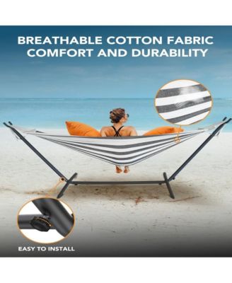 Heavy-Duty Steel Stand Double Hammock: Portable, Easy Assembly, 600lbs Capacity – Fit for Indoor/Yard/Camping/Outdoor