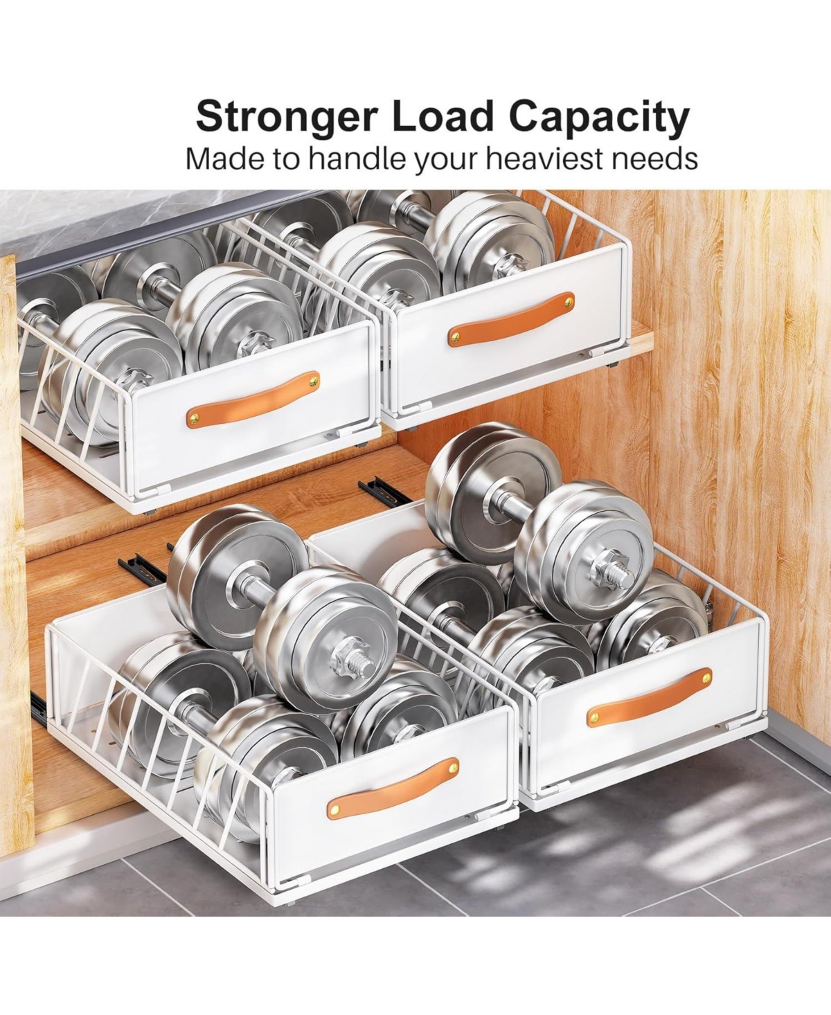 Kitstorack Pull out Cabinet Organizer Fixed with Adhesive Nano Film,Heavy Duty Slide out Pantry Shelves Drawer Storage,Sliding Mesh Cabinet Basket wit