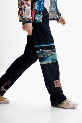Men's Oriental printed jeans