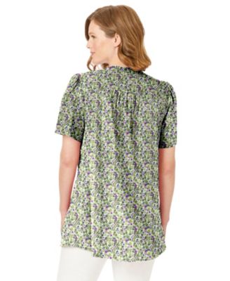 Plus Size Pintucked Half-Button Tunic