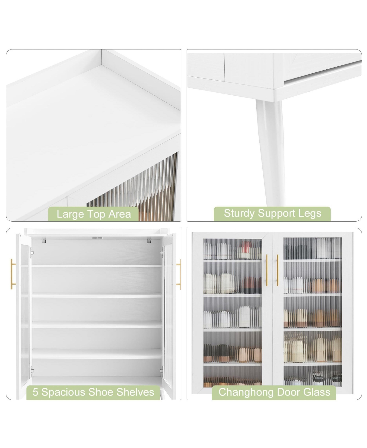 gaomon Shoe Cabinet with Glass Doors, 5-Tier Entryway Shoe Organizer Storage Rack with Large Capacity and Adjustable Shelves for Hallway, Living Room,