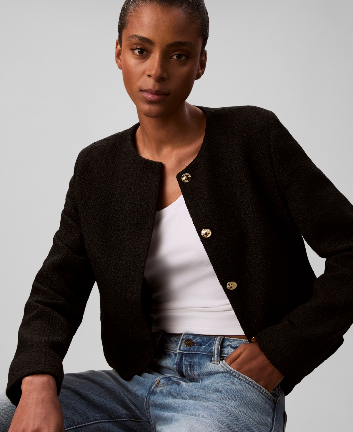 Calvin Klein Women's Long Sleeve Tweed Jacket