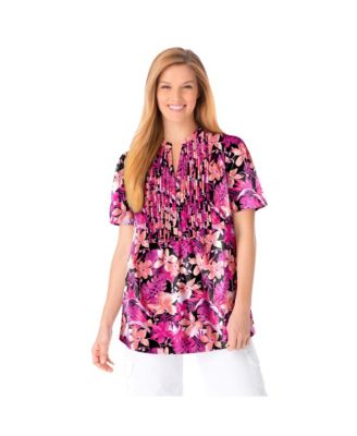 Plus Size Pintucked Half-Button Tunic