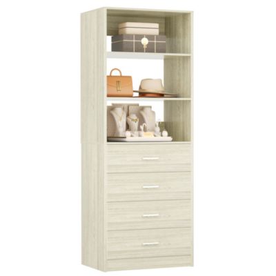 21.3-Inch Closet Drawer System, Walk-In Closet Tower with 4 Wooden Drawers and Shelves