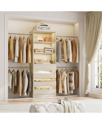 8FT Wall Mounted Closet System with 4 Drawers and 4 Hanging Rods, Garment Rack with Shelves