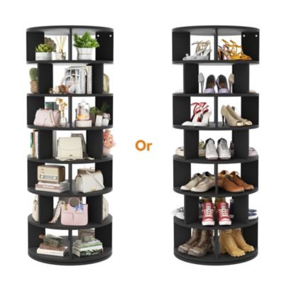7-Tier Rotating Shoe Rack, 360° Display Wooden Revolving Shoe Rack Tower