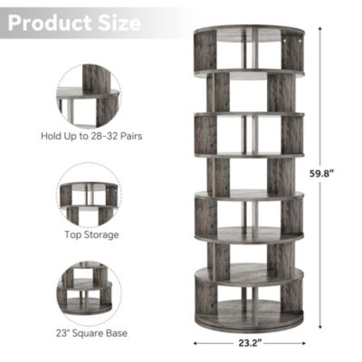 7-Tier Rotating Shoe Rack, 360° Display Wooden Revolving Shoe Rack Tower
