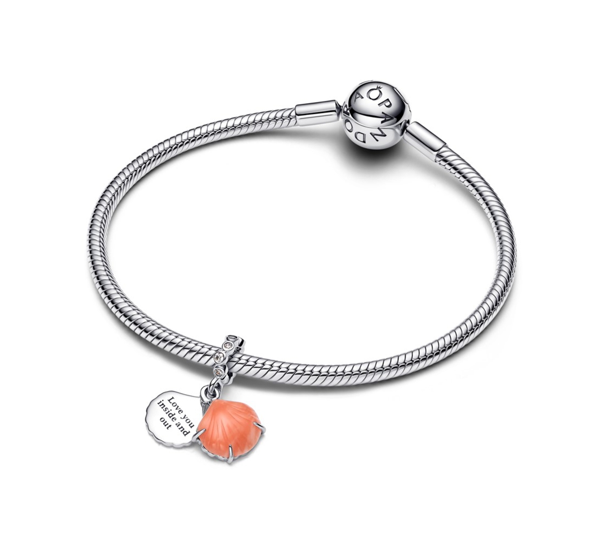 Pandora Coral Shell Double Dangle Charms In Orange