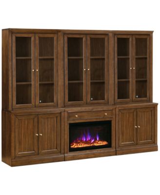 Amren 149" Wood 3 Door Hutches with 2 Door Base and Open Base with Drawer Fireplace Insert