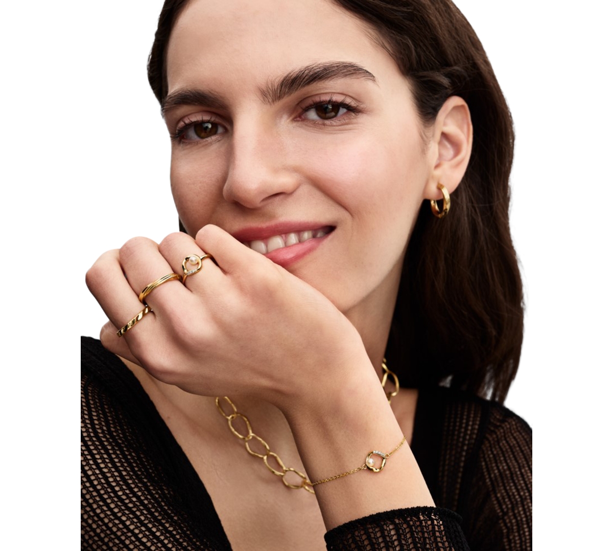 Pandora Organically Shaped Pave Circle Treated Freshwater Cultured Pearl Ring In Gold