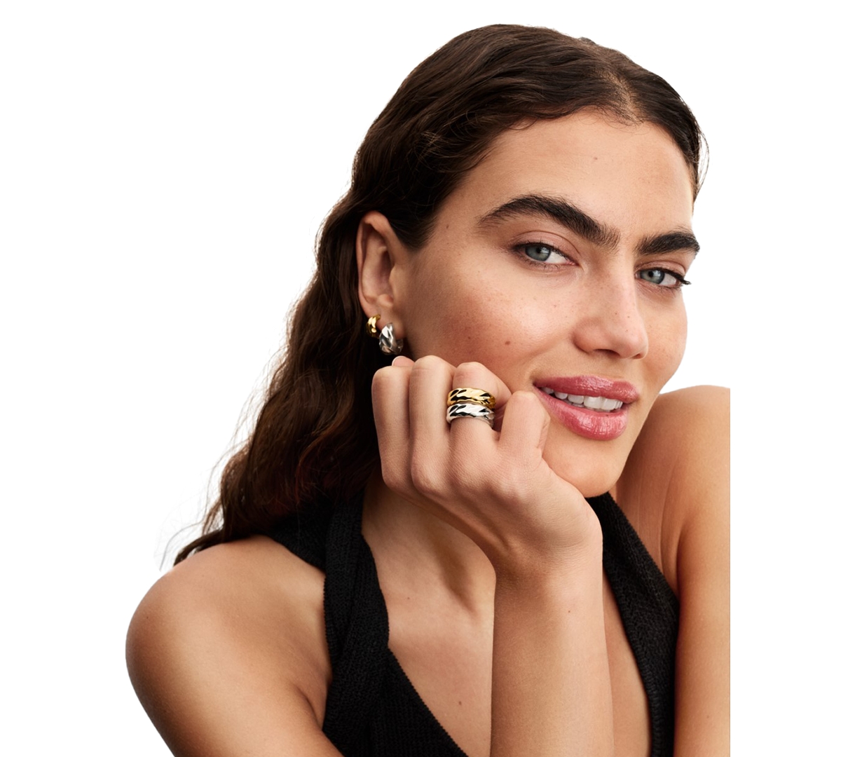 Pandora Rippled Small Hoop Earrings In Metallic