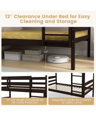 Twin Over Twin Bunk Bed Wooden Convertible Into 2 Beds High Guardrails