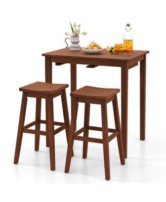 3 PCS Bar Table Set w/ 1 Table 2 Bar Stools Wood Veneered Tabletop Dining Room