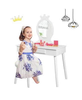 Kids Vanity Makeup Table & Chair Set Make Up Stool Play Set for Children