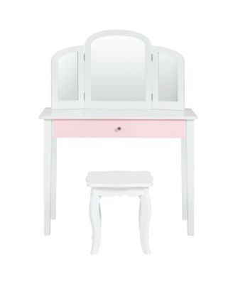 Kids Vanity Set with Tri-Folding Mirror and Chair – Princess Style Makeup Dressing Table