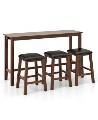 4-Piece Bar Table Set w/ Power Outlet Counter-Height Table & 3 Bar Stools