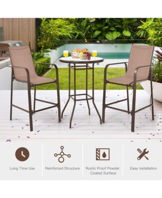 3PCS Patio Bar Set Outdoor Bistro Set with 2 Stools & 1 Tempered Glass Table