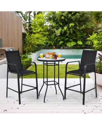 3PCS Patio Bar Set Outdoor Bistro Set w/ 2 Stools & 1 Tempered Glass Table