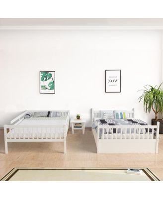 Full over Full Bunk Bed Platform Wood Bed Captain's Bed w/ Trundle & Ladder Rail